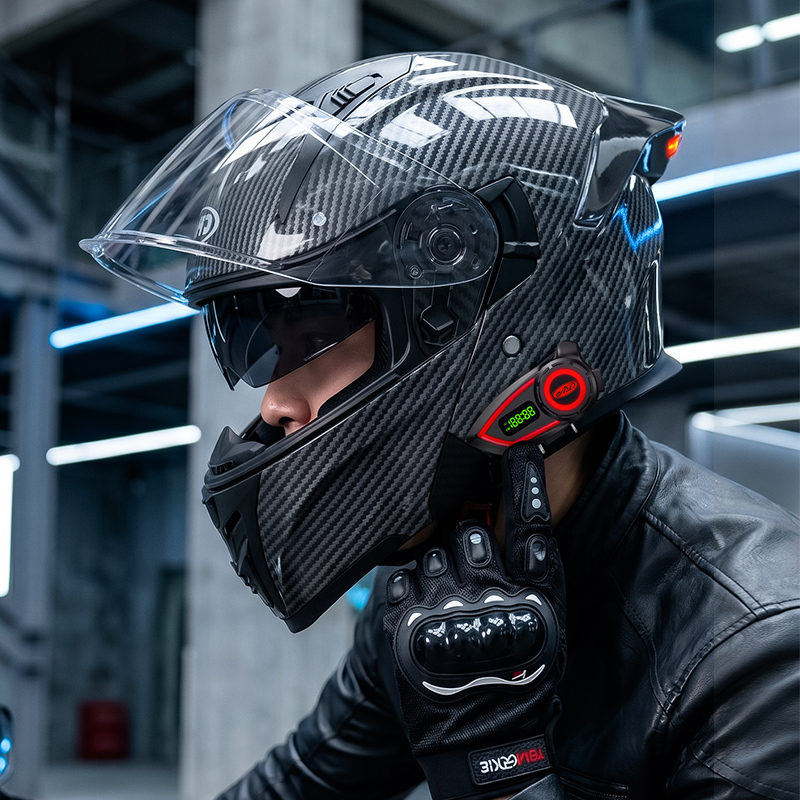 Helm Motor Bahan ABS Double Vi - Full Face Motorcycle Helmet With Bluetooth ulasan dan harga